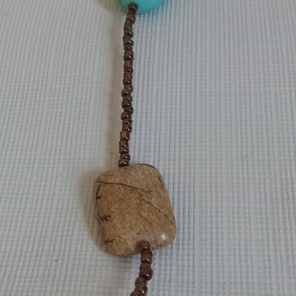 Lia Sophia Capri Jasper and Turquoise Faux Pearl Assorted Seed Beaded Necklace - Picture 4 of 8